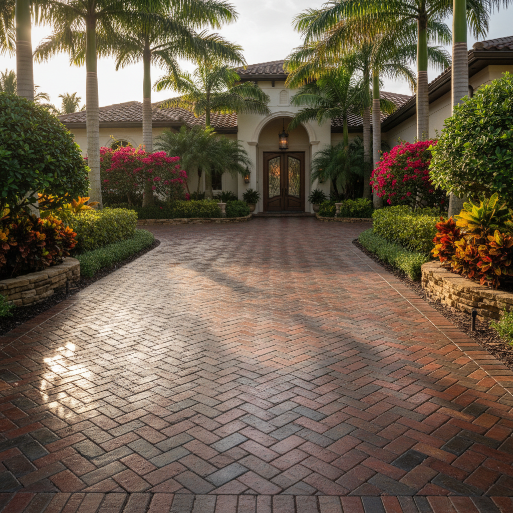 Expert brick paver maintenance for a luxury home in Lehigh Acres, FL.