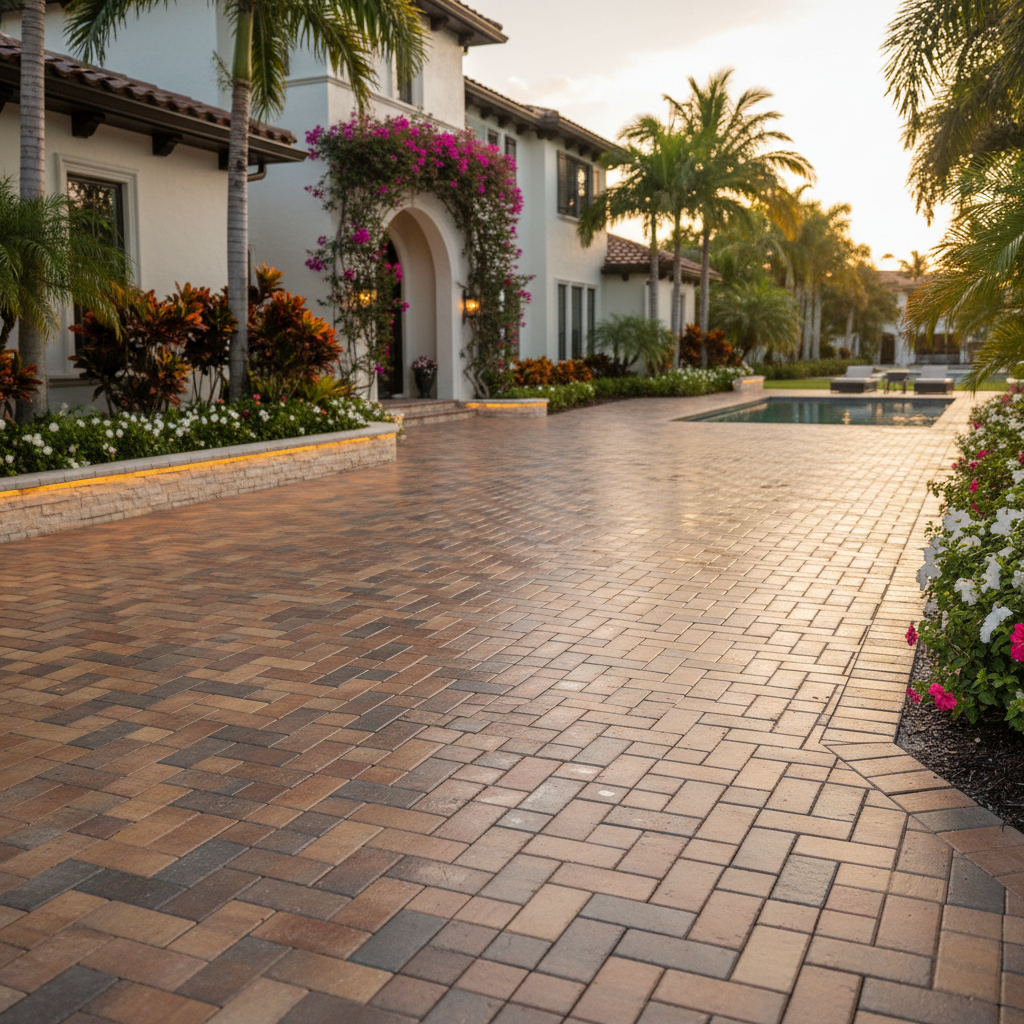 A perfectly sealed paver driveway at a luxury home in Cape Coral, FL.