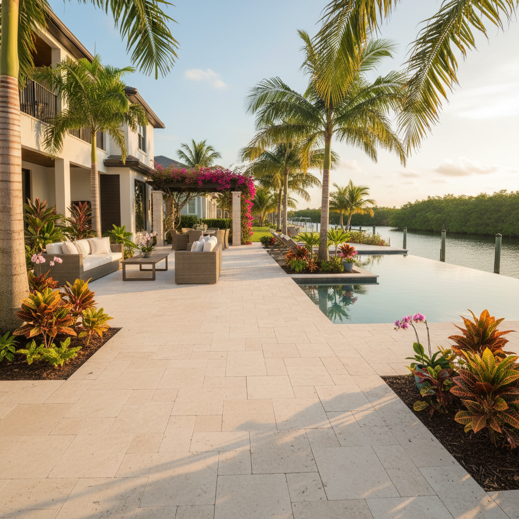 Expert patio paver restoration on a luxury waterfront home in Cape Coral, FL.