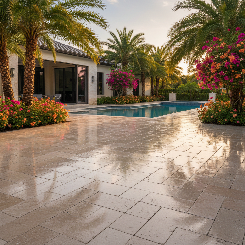 Expert paver cleaning for a luxury pool deck in Marco Island, FL.